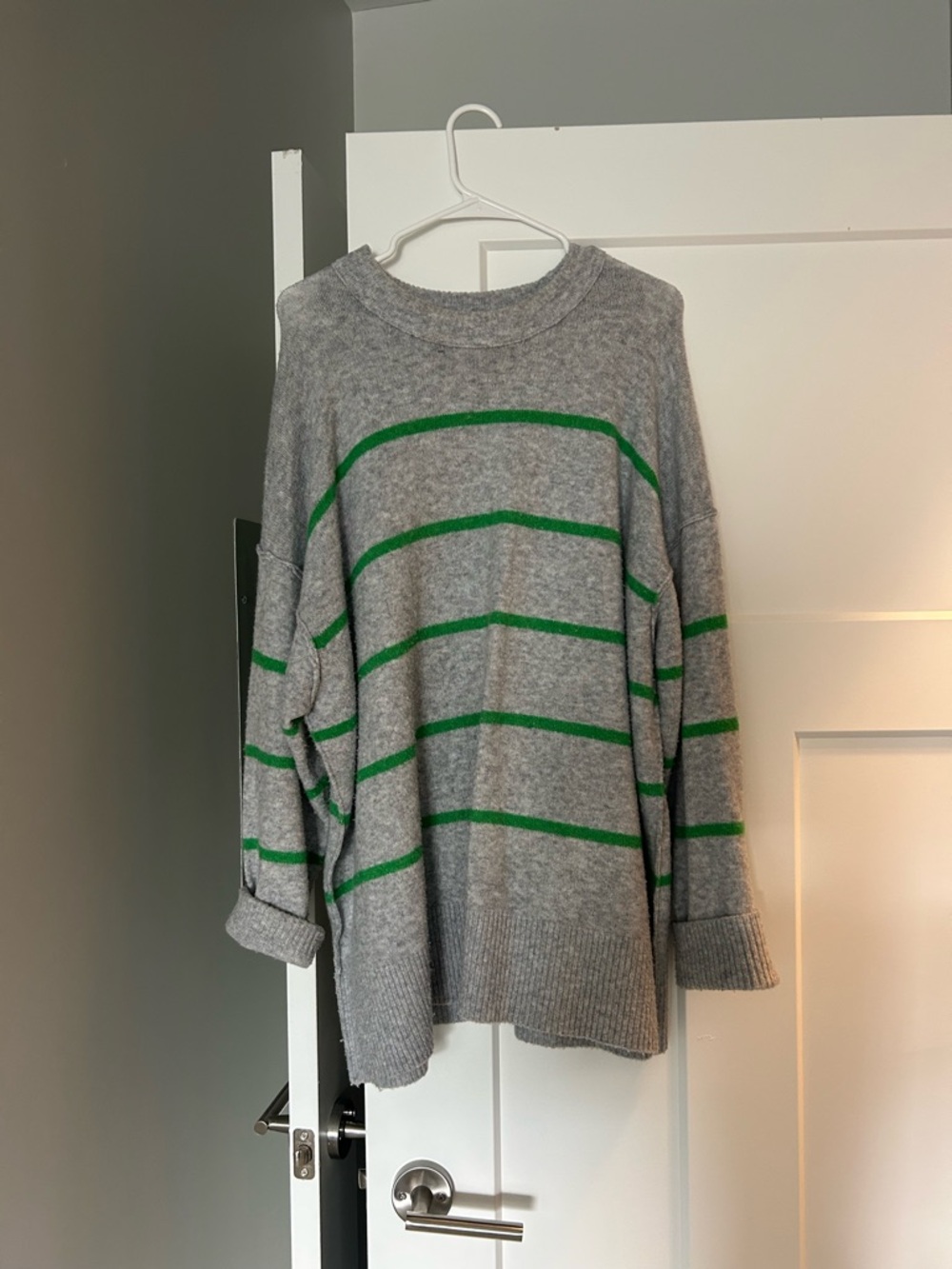aerie Gray Sweater with Green Stripes